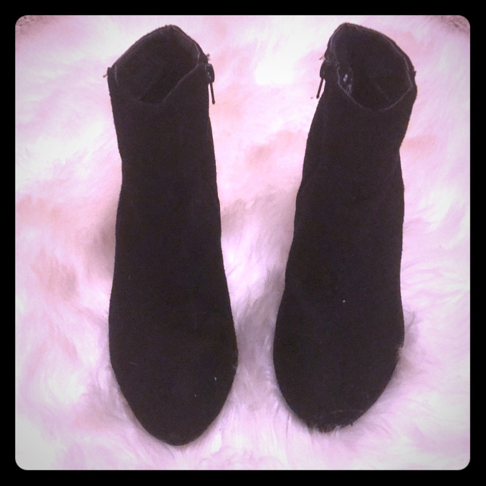 Black suede heel closed toe booties